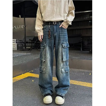 Cargo jeans men New High Street Gothic Punk Dark Trousers  Harajuku Retro Baggy Jeans Men Street Fashion Straight Leg Pants